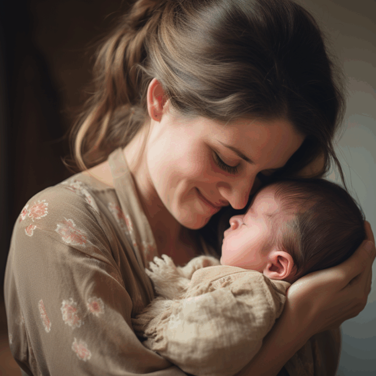 Mutter hält ihr Neugeborenes liebevoll im Arm – Geborgenheit und Bindung bei Frauenwohl & Babyglück Bochum.