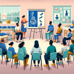 Elternkurs Eltern sitzen im Kursraum und hören einer Referentin zu – Symbolbild für einen Kurs bei Frauenwohl & Babyglück Bochum.