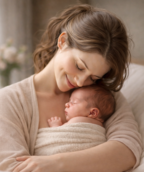 Mutter umarmt liebevoll ihr Baby