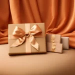 Ein Geschenk für besondere Anlässe – Eleganz und Wertschätzung Elegantes Geschenkset mit einer großen Schleife auf warmem, seidigem Hintergrund – ein Symbol für Wertschätzung und besondere Momente.