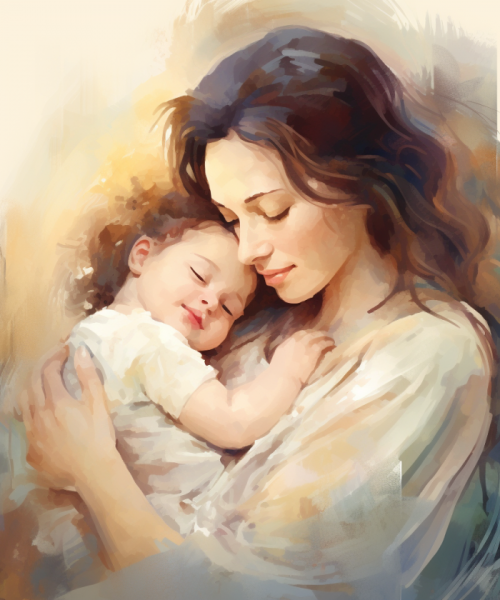 dex8383_watercolor_style_young_mother_and_newborn._Mother_massa_fc292657-e97b-4393-936f-53222510fb14