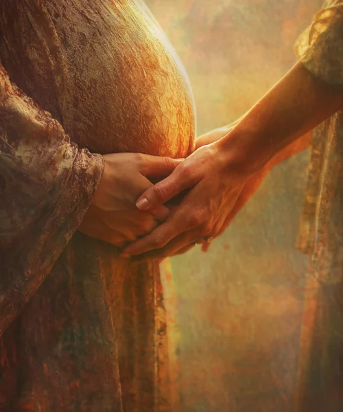 Doula hält die Hände einer schwangeren Frau am Bauch – einfühlsame Begleitung bei Frauenwohl & Babyglück Bochum.