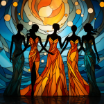 Symbolbild: Frauenfiguren in warmen Farben unter der Sonne – Therapeutische Frauenmassage (TFM) bei gynäkologischen Beschwerden, Frauenwohl & Babyglück Bochum.