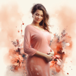 Schwangere Frau in rosafarbenem Kleid hält sanft ihren Bauch – Schwangerschaftsbegleitung bei Frauenwohl & Babyglück Bochum.